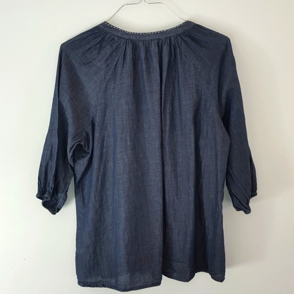 Kim Rogers Peasant Neckline 3/4 Sleeve Embroidered Appliqued Poet Blouse Blue 1X - Picture 3 of 11